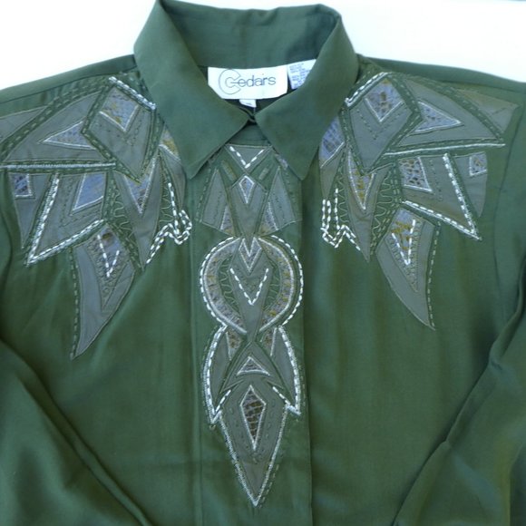 NEW SiLK Leather Real Snake Green Blouse Concealed Buttons Southwest Streetwear - Picture 7 of 12